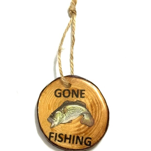 "Gone Fishing" 5 Rustic Wooden Pendant - HAND CRAFTED IN USA, NEW - Picture 2 of 15